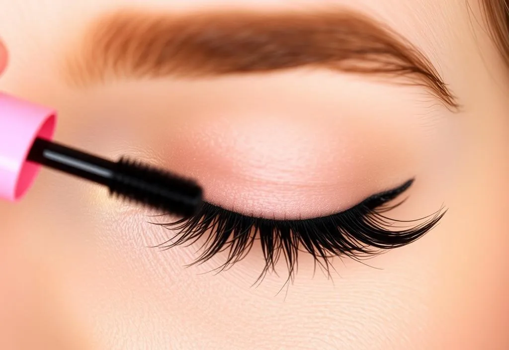 A close-up of a model's lashes with Benefit They're Real! Mascara applied