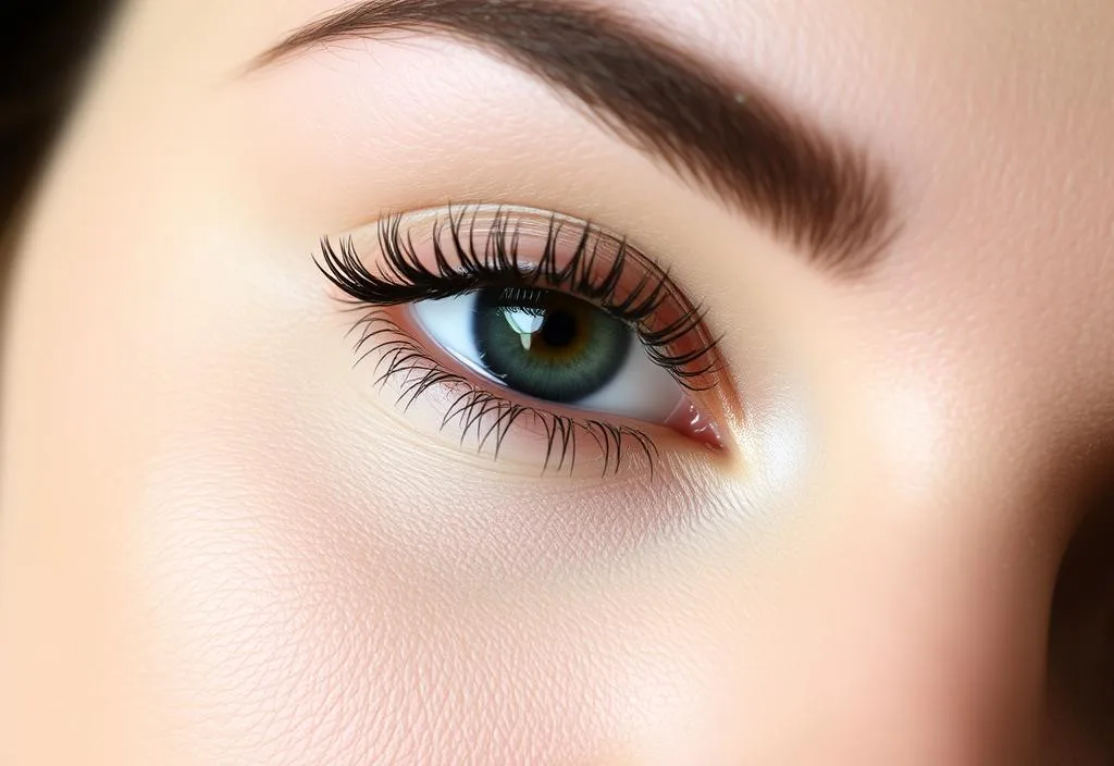 A close-up of a model's lashes with Huda Beauty Legit Lashes Mascara applied