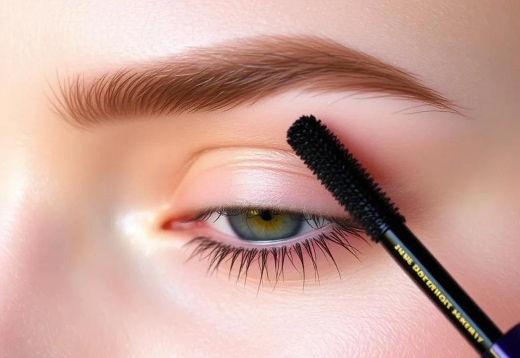 A close-up of a model's lashes with Tarte Lash Hydrogel Waterproof Mascara applied