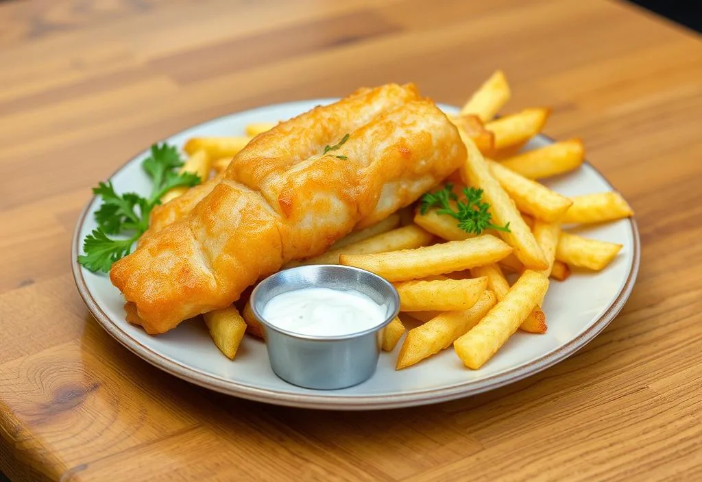 A plate of fish and chips