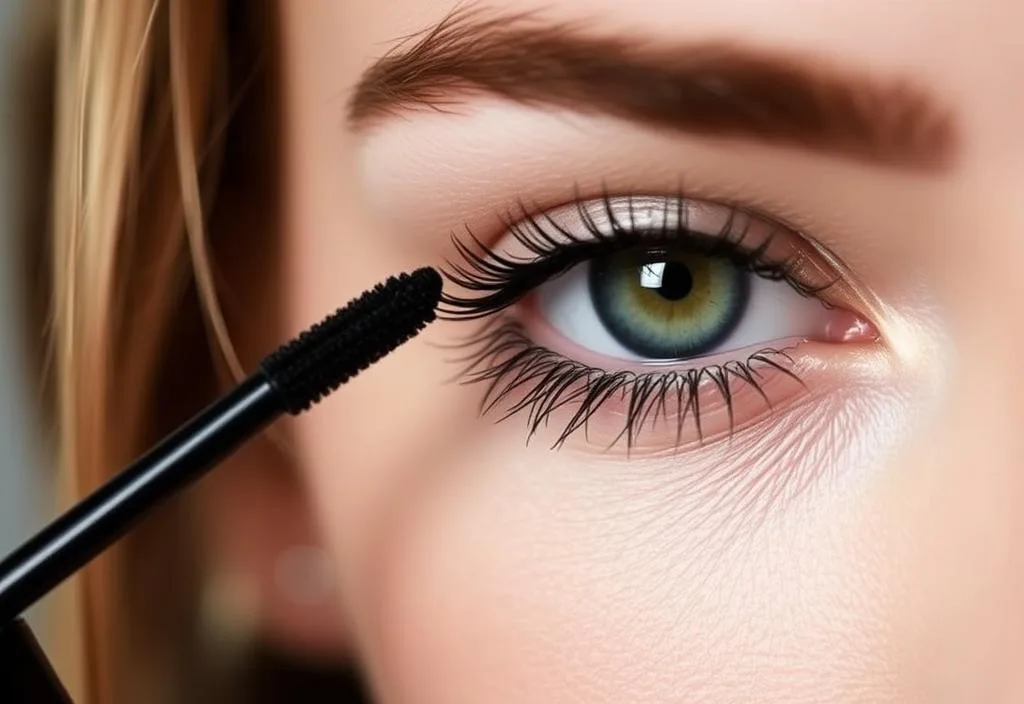 A close-up of a model's lashes with Yves Saint Laurent Volume Effet Faux Cils Mascara applied