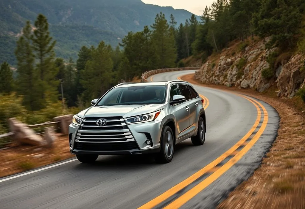 A Toyota Highlander driving on a winding road