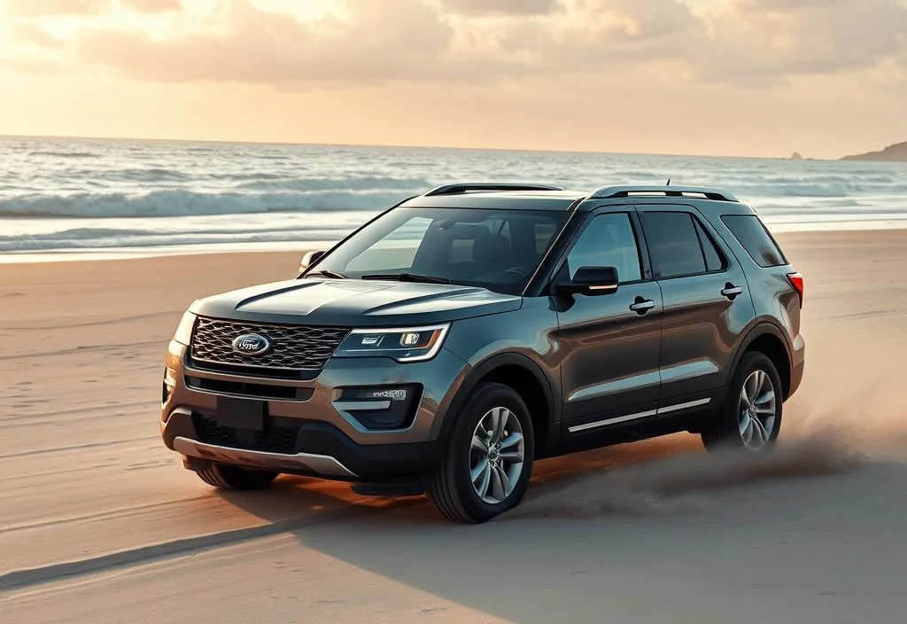 A Ford Explorer driving on a beach