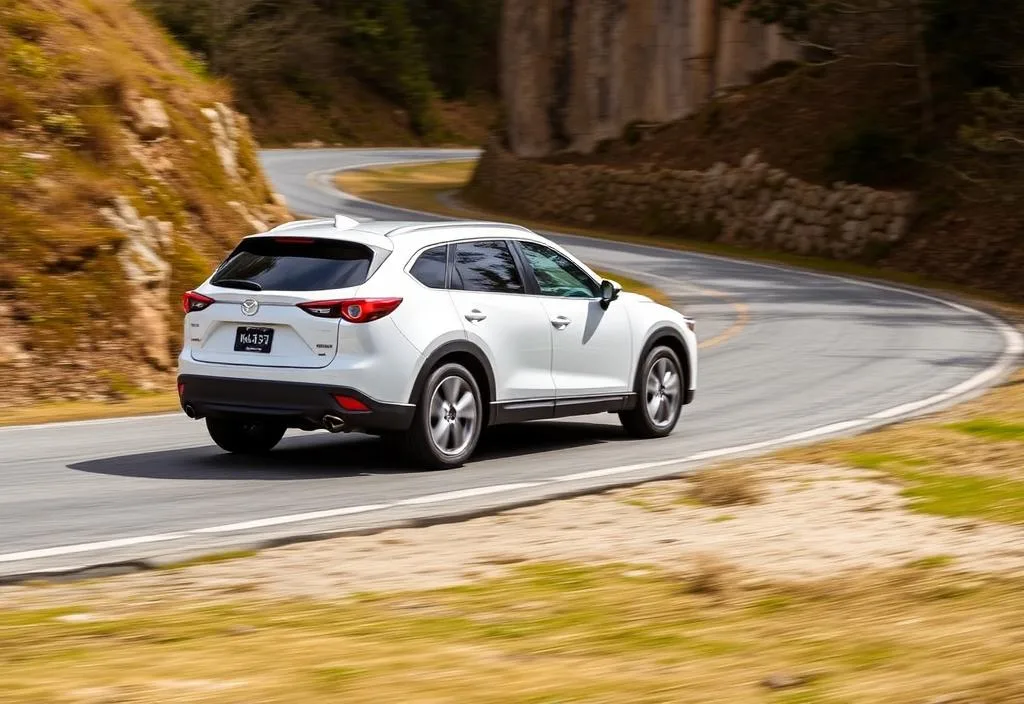 A Mazda CX-9 driving on a winding road