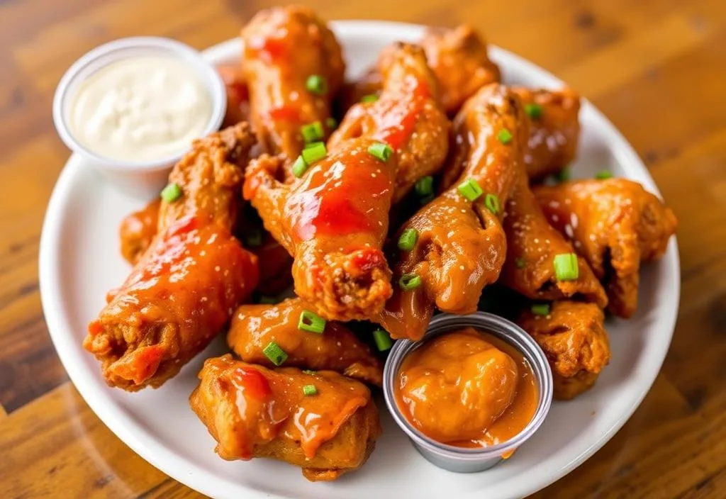 A plate of Wingstop's flavorful wings in various sauces