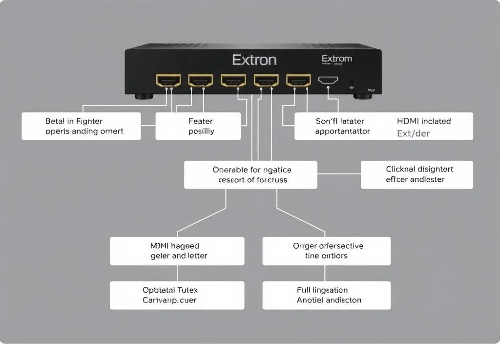 A diagram showing the features of the Extron HDMI modulator