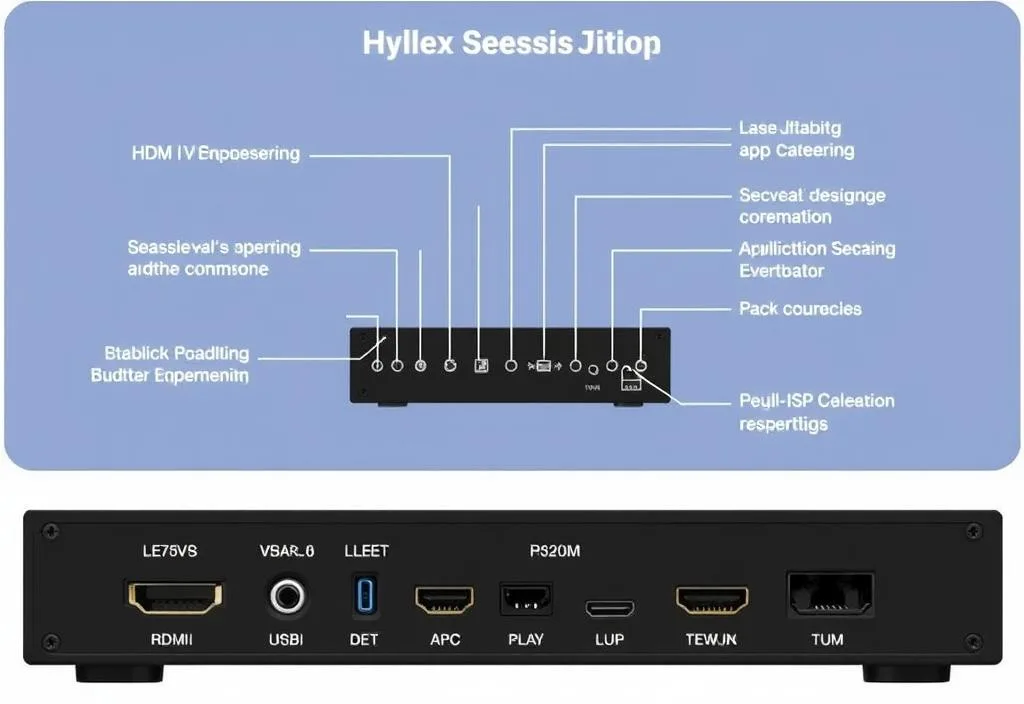 A diagram showing the features of the Blackmagic Design HDMI modulator