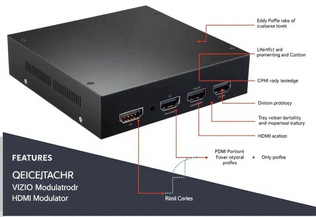 A diagram showing the features of the VIZIO HDMI modulator