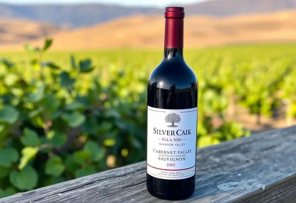 A bottle of Silver Oak Alexander Valley Cabernet Sauvignon wine