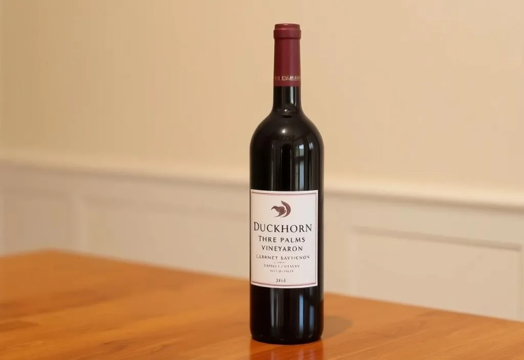 A bottle of Duckhorn Vineyards Three Palms Vineyard Cabernet Sauvignon wine