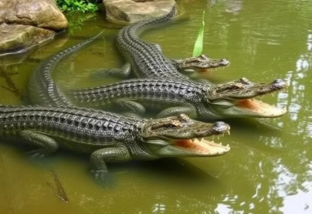 A group of alligators in a naturalistic enclosure