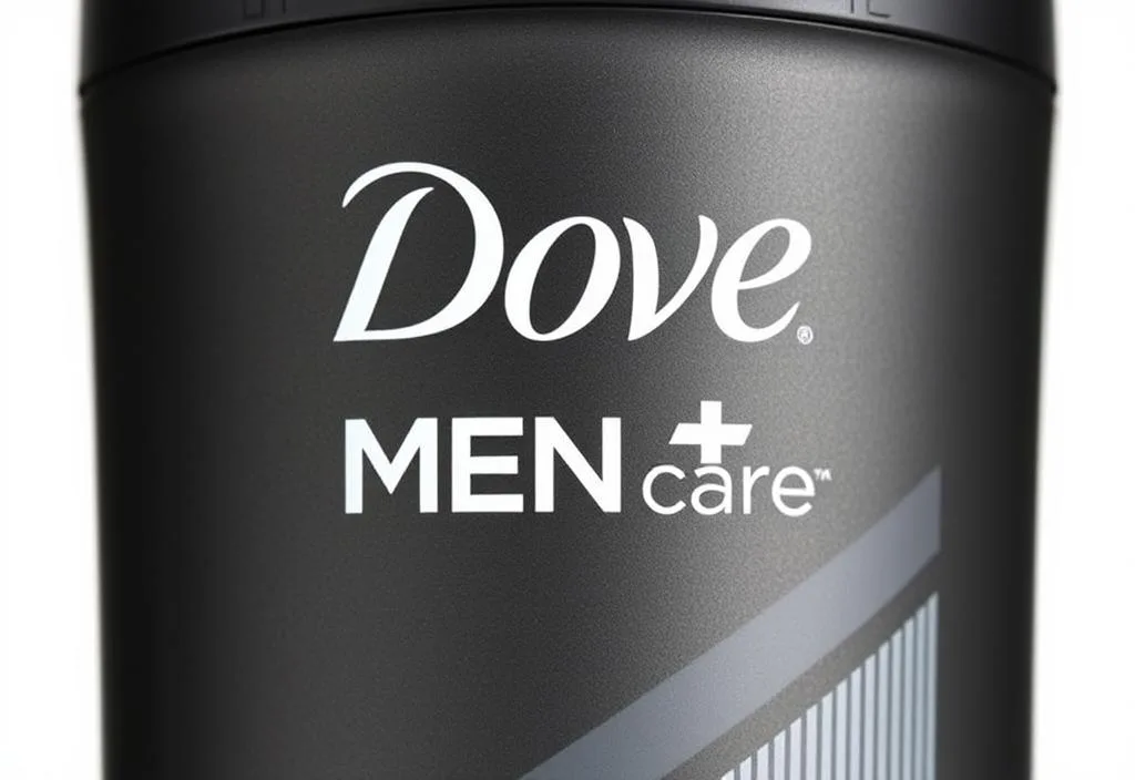 A close-up shot of a Dove Men+Care deodorant stick with a sleek and modern design