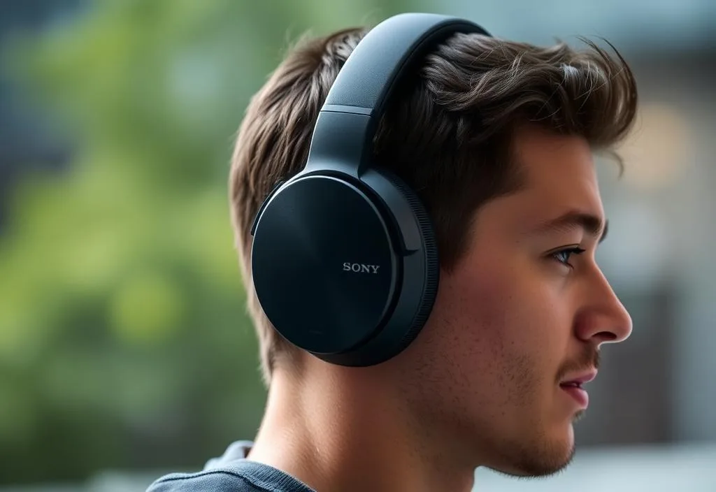 Sony WH-1000XM5 headphones with a person wearing them