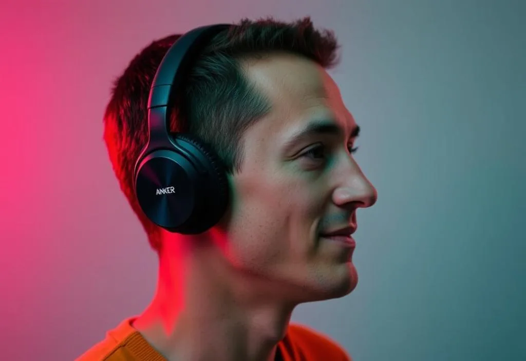 Anker Soundcore headphones with a person wearing them