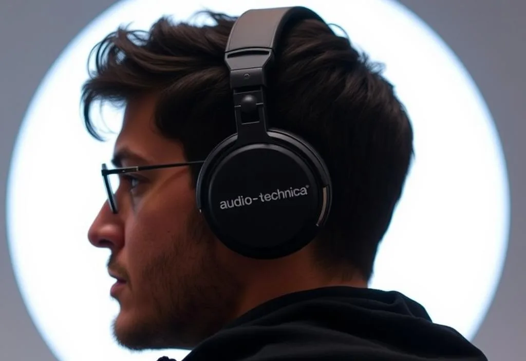 Audio-Technica ATH-M2 headphones with a person wearing them