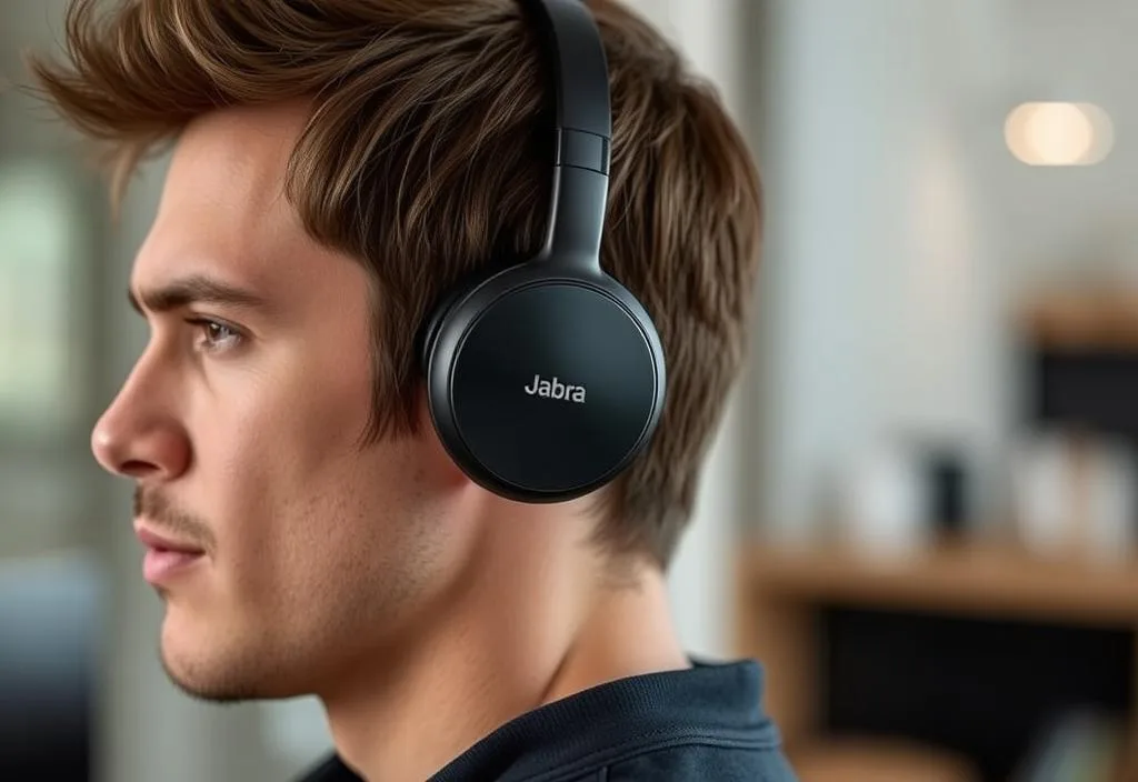 Jabra Elite 7 headphones with a person wearing them