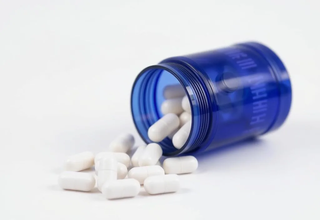 A bottle of Flexeril pills on a white background