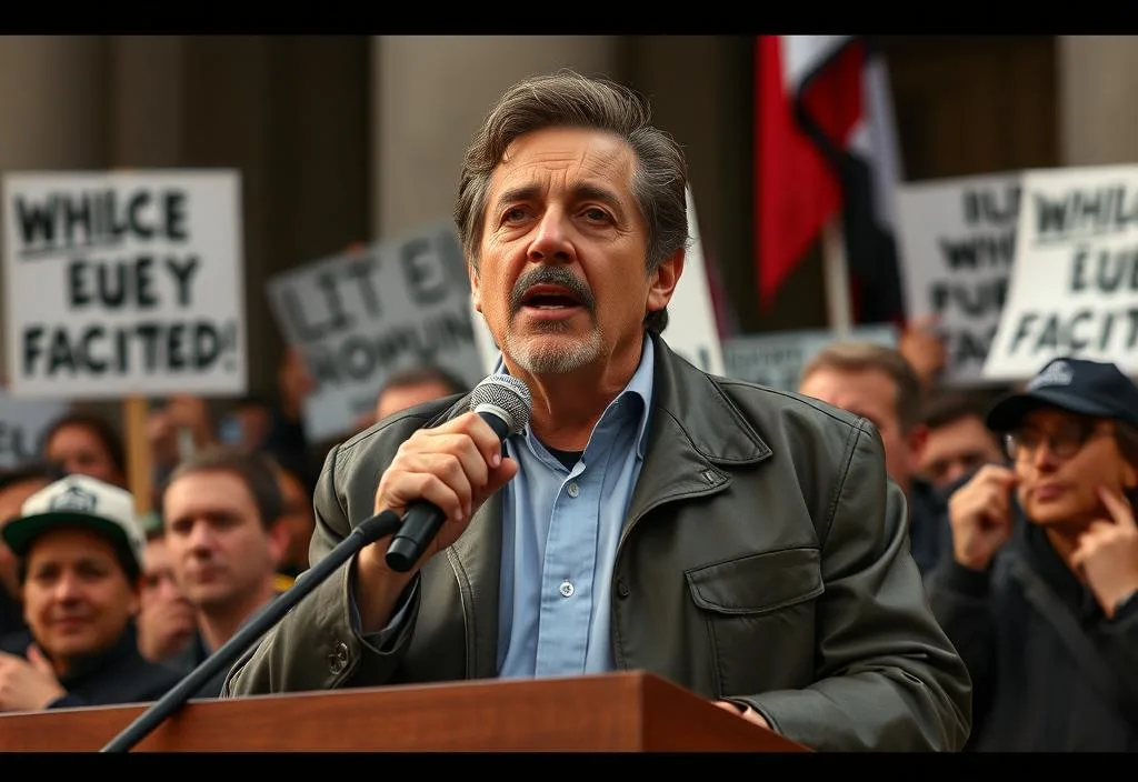 Al Pacino speaking at a social justice rally