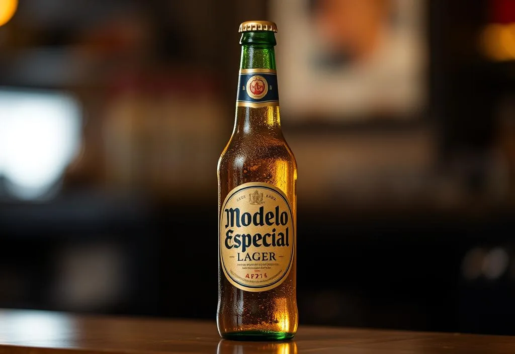 A bottle of Modelo Especial lager beer