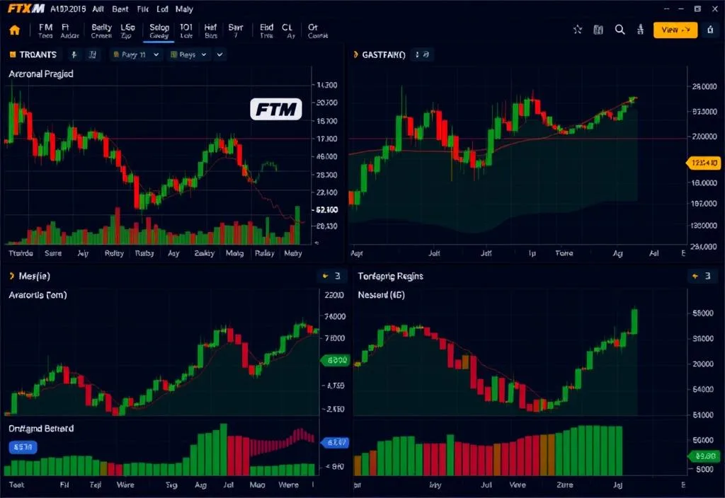 A screenshot of the FXTM trading platform with various charts and graphs displayed