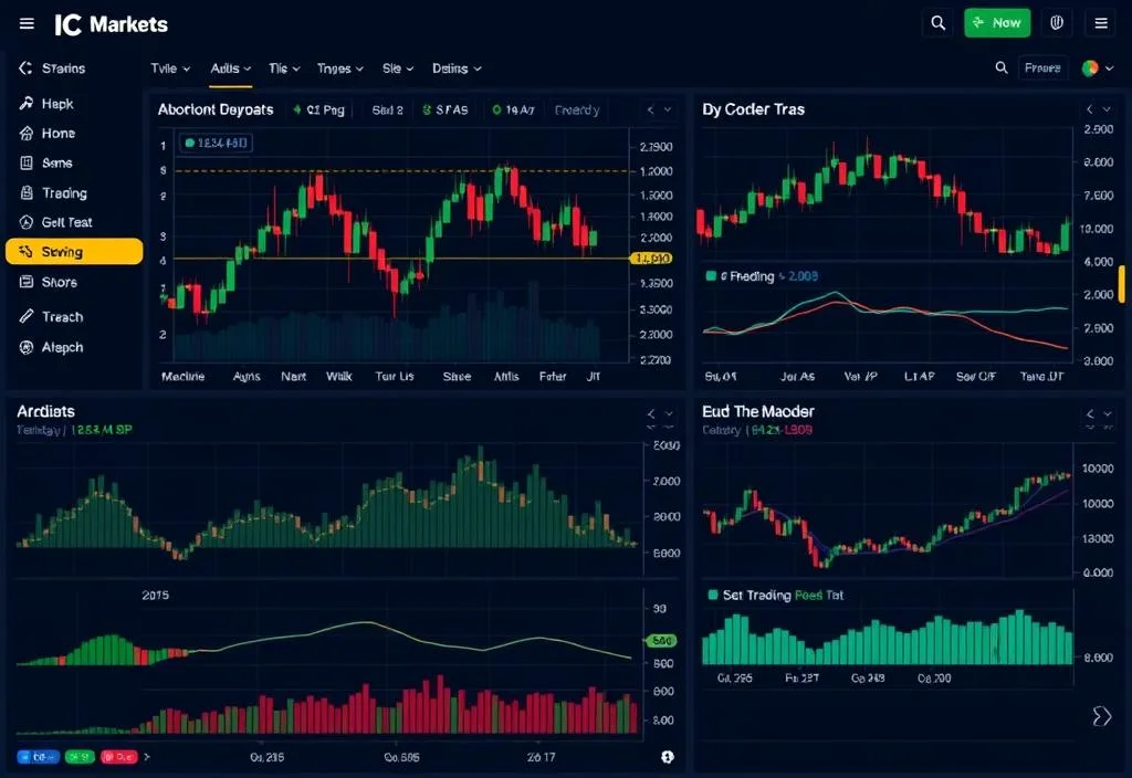 A screenshot of the IC Markets trading platform with various charts and graphs displayed