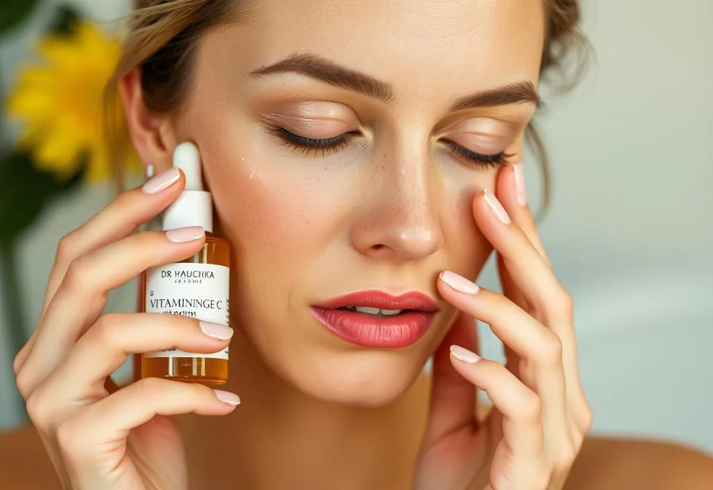 A woman with sensitive skin applying the Dr. Hauschka Vitamin C Serum