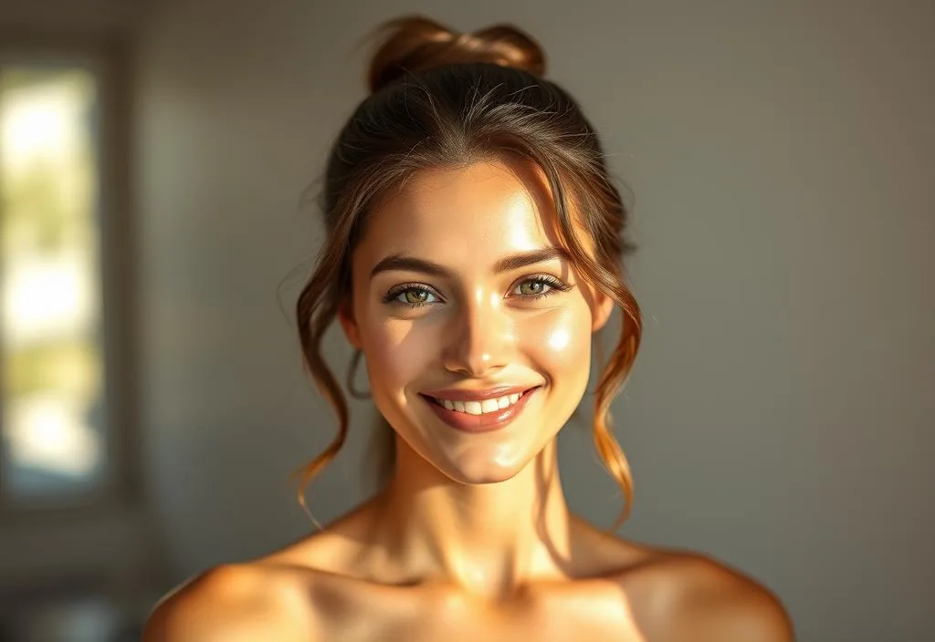 A woman with bright and glowing skin