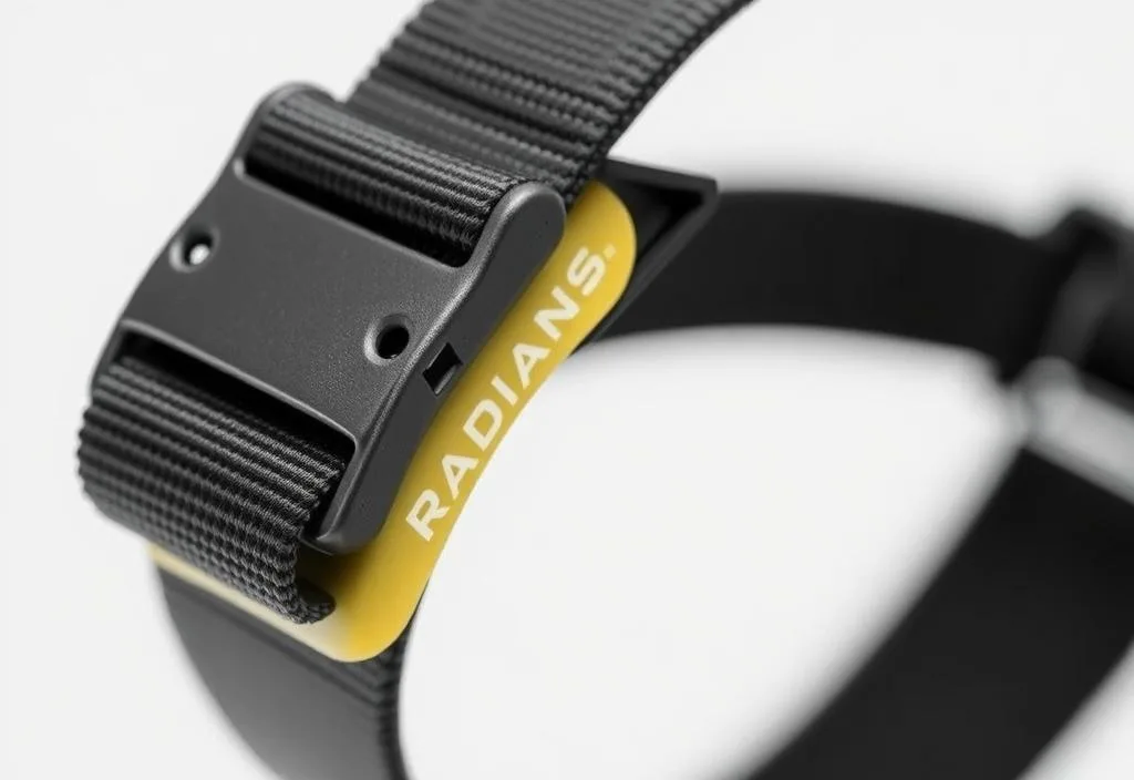 A close-up of a Radians adjustable quick-release velcro strap