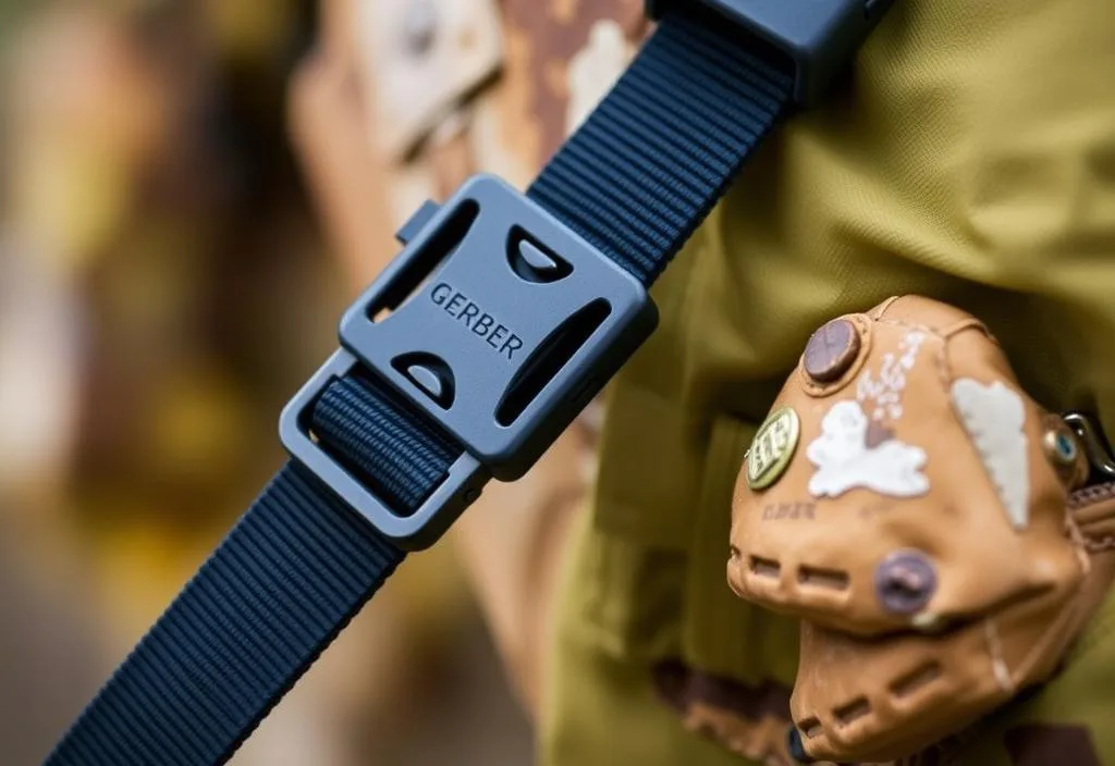 A close-up of a Gerber water-resistant quick-release velcro strap