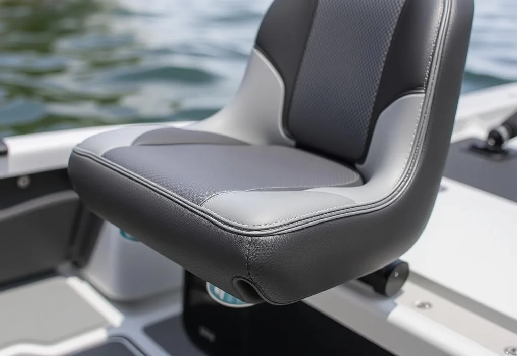 A close-up shot of the ErgoSoft boat seat post, highlighting its ergonomic design