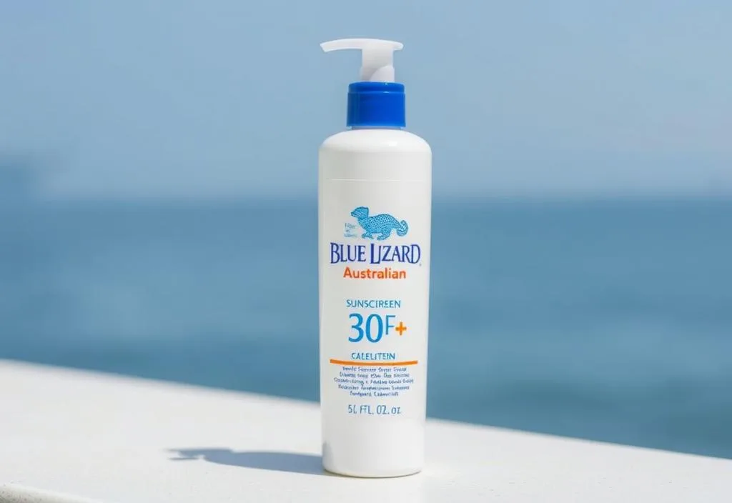 A bottle of Blue Lizard Australian Sunscreen, SPF 30+