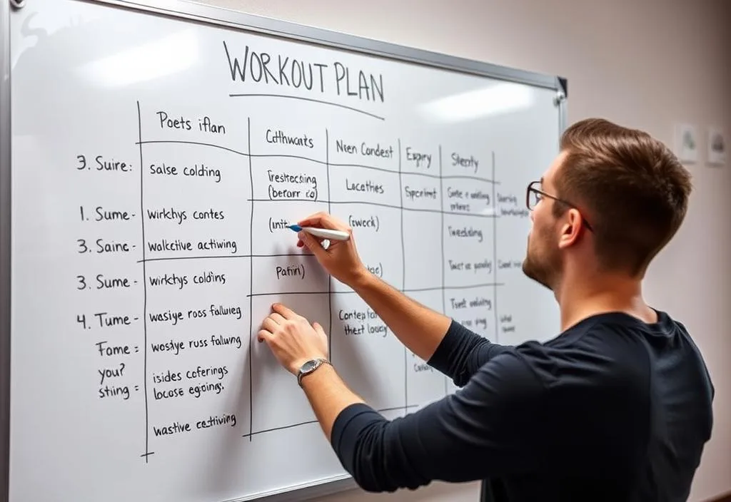 A person creating a workout plan on a whiteboard