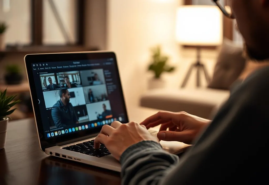 A person reviewing video footage on a laptop