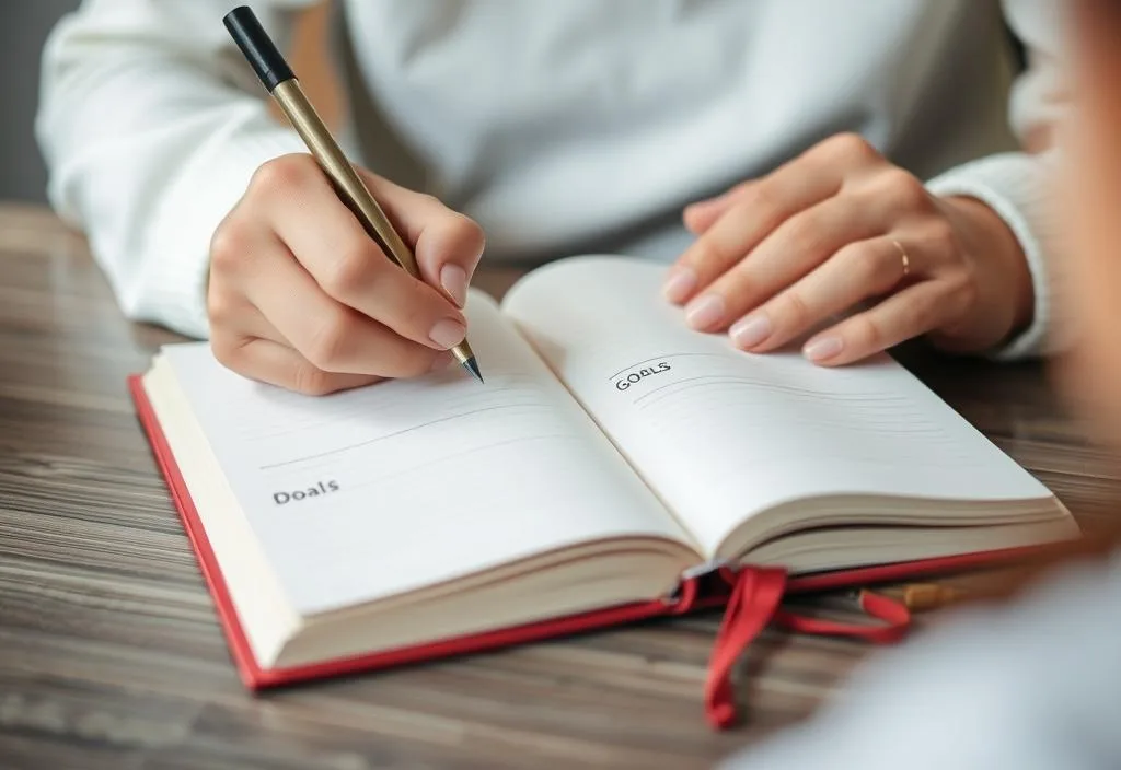 A person writing down goals in a journal