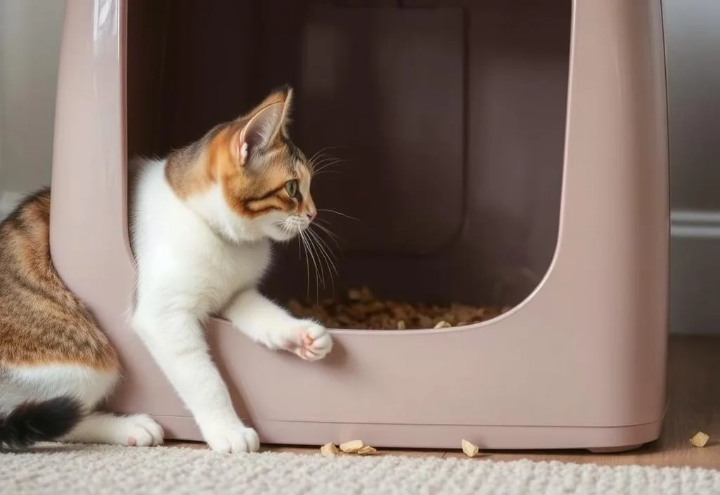 A cat playing in a natural cat litter box