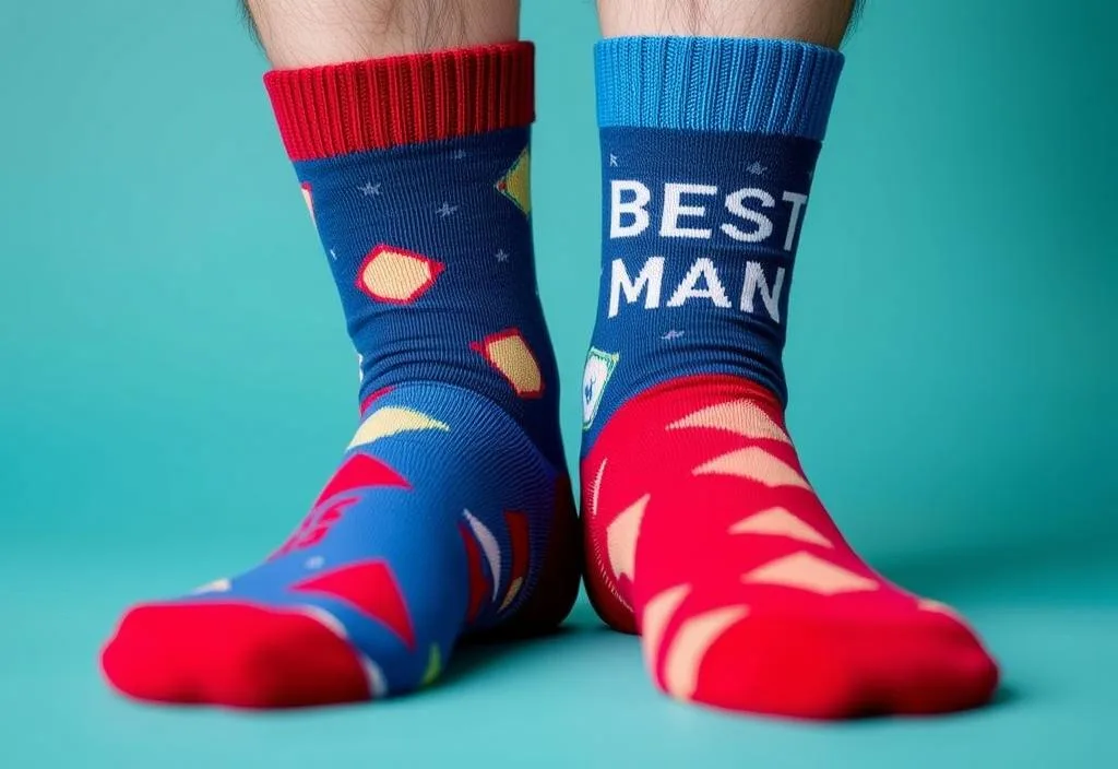 A pair of novelty socks with a best man's title