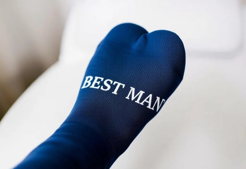 A pair of solid-colored socks with a best man's title