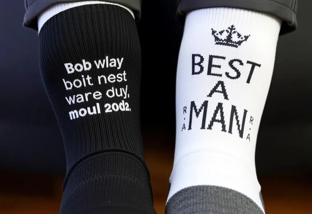 A pair of socks with a special message and a best man's title