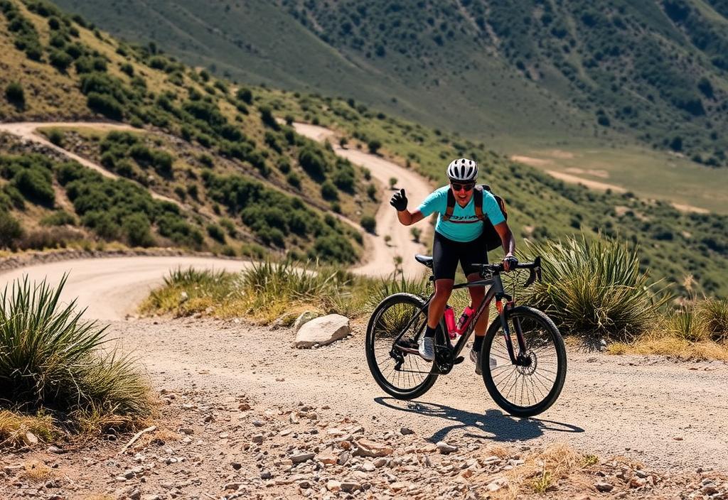 A rider on the Specialized Turbo Vado 6.0 navigating a hilly terrain