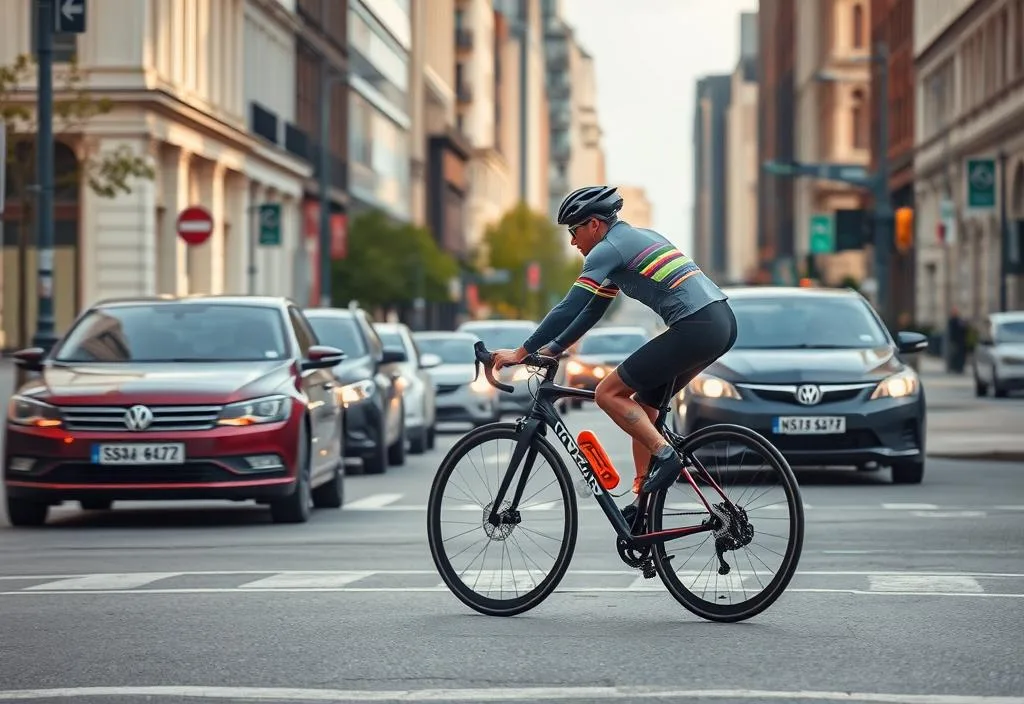 A rider on the Cannondale Synapse Neo 3 riding through a busy city street