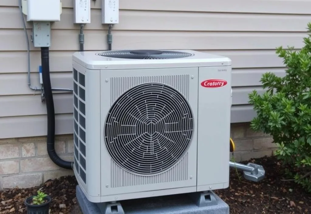 A heat pump installed on a home's exterior