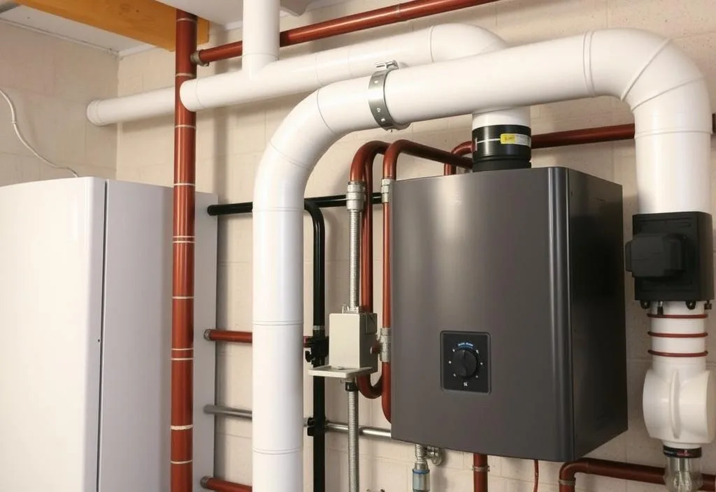 A gas heating system with a boiler and flue