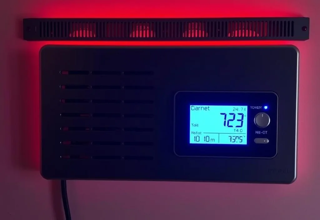 An infrared heating system with a panel and thermostat