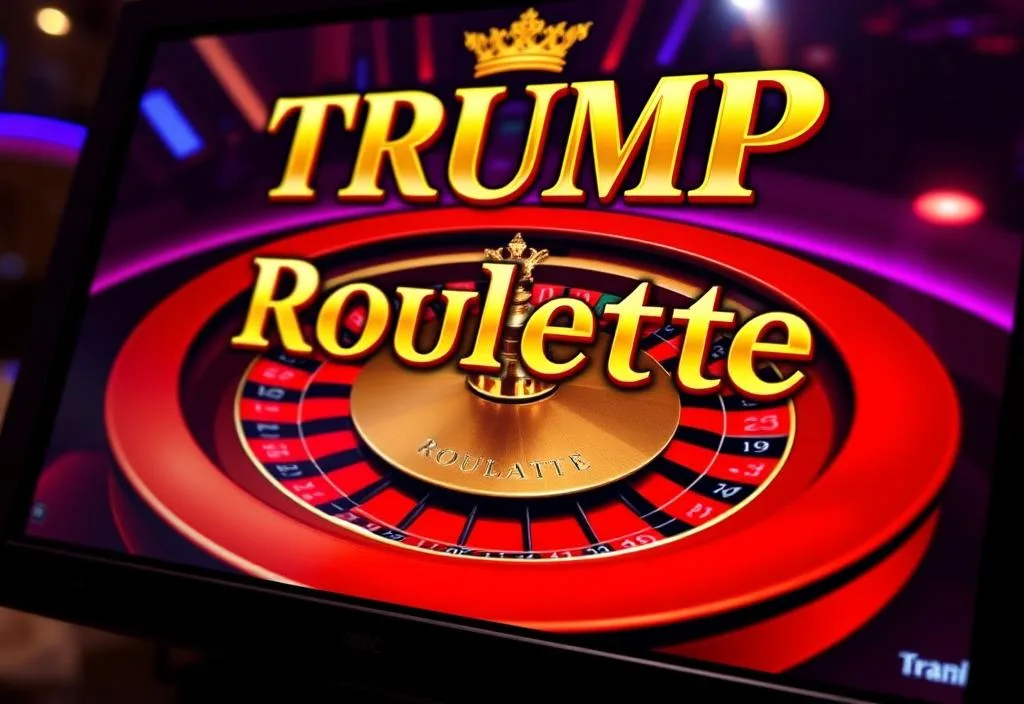 A close-up of the Trump Roulette game on a screen, with the game's features highlighted