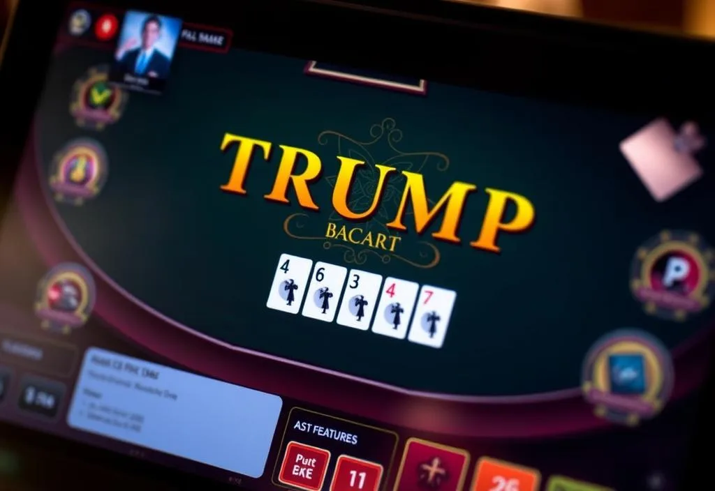 A close-up of the Trump Baccarat game on a screen, with the game's features highlighted