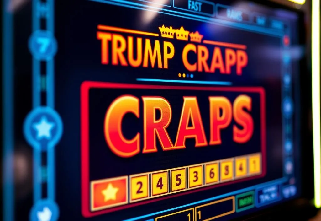 A close-up of the Trump Craps game on a screen, with the game's features highlighted